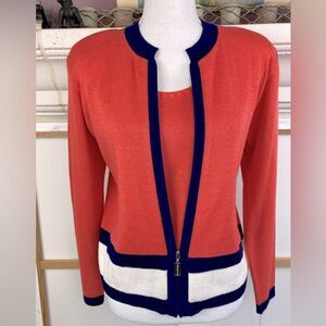 Dylani VTG high end twin set w/ zipped jacket & scalloped sleeveless shell mint